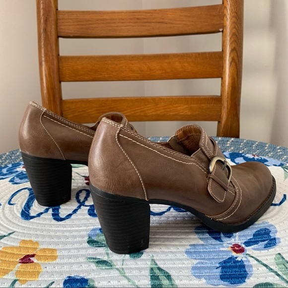 Women’s 8 1/2 M Natural Soul Naturalizer Brown Bootie Buckle Shoe Stacked Heel - Picture 7 of 11